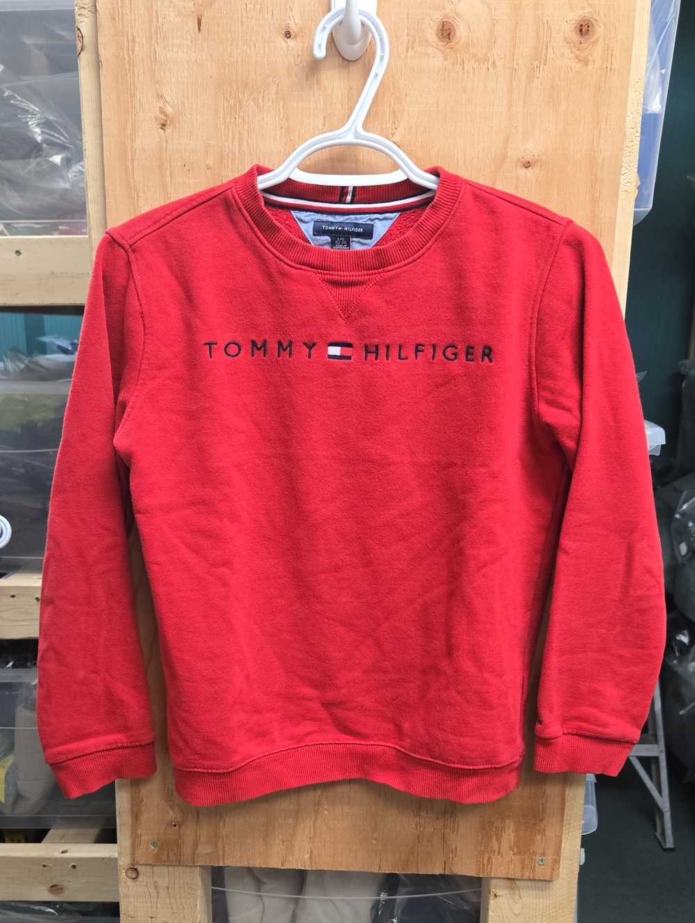 Tommy Hilfiger Size L (10-12) Red Crew Neck Fleece Lined Sweatshirt